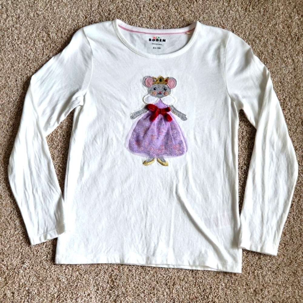 ♥️EUC♥️ BODEN GIRLS SHIRT WITH PRINCESS MOUSE APPLIQUES